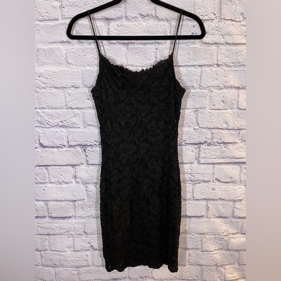 Vintage Cache Black Lace Spaghetti Strap Mini Bodycon Dress Size M - Picture 8 of 9